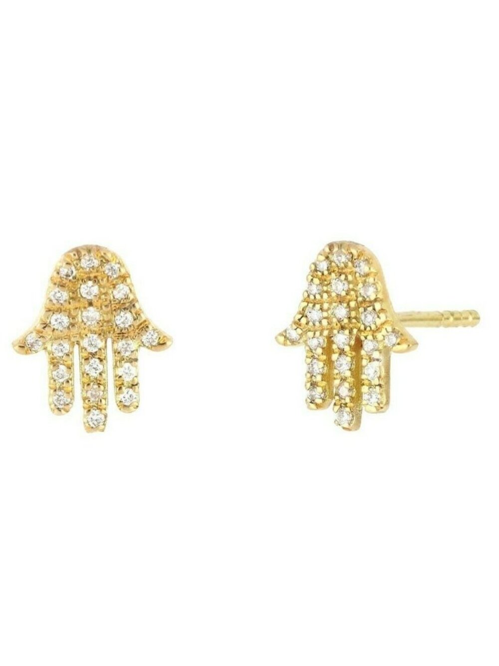 Bony Levy 18K Yellow Gold Pave Diamond Petite Hamsa Stud Earrings 0.12 ctw
